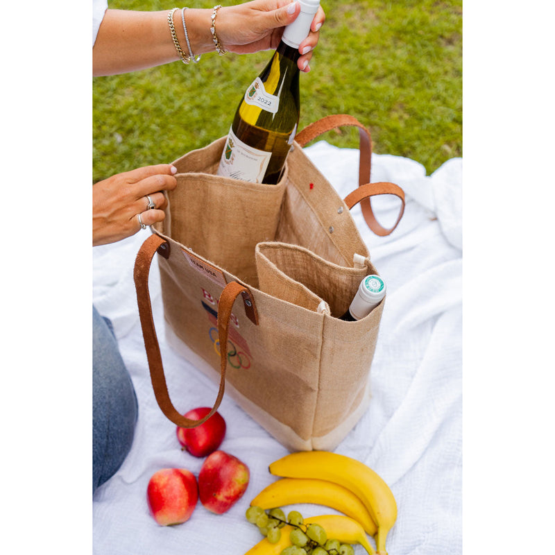 Wine Tote in Natural for Team USA "Red, White, and Blue" (033NARWB)