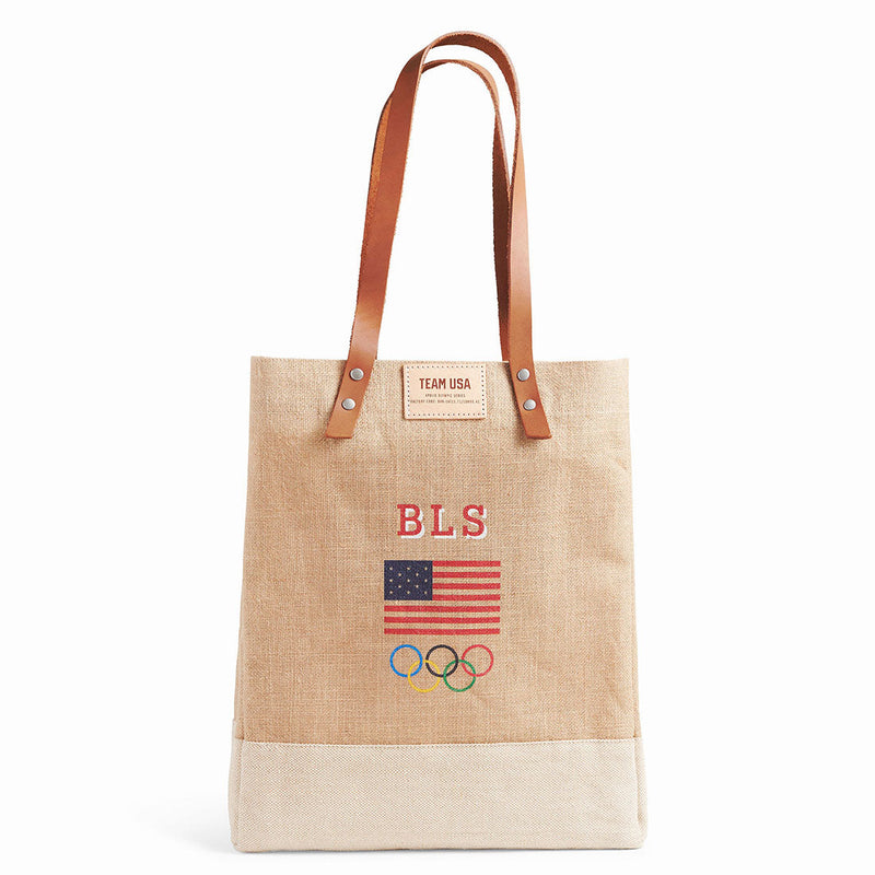 Wine Tote in Natural for Team USA "Red, White, and Blue" (033NARWB)