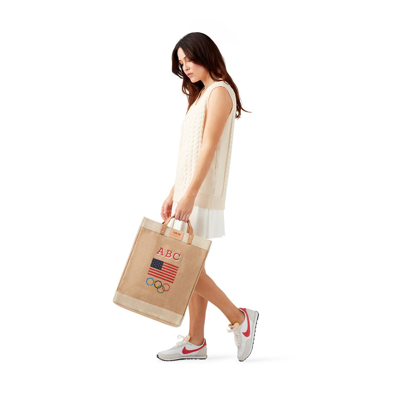 Market Bag in Natural for Team USA "Red, White, and Blue" (003NARWB)