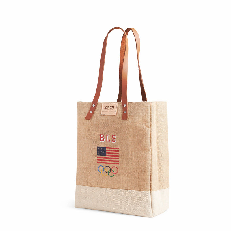 Wine Tote in Natural for Team USA "Red, White, and Blue" (033NARWB)