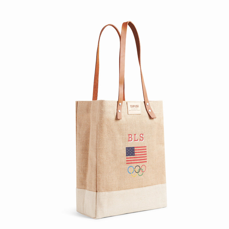 Wine Tote in Natural for Team USA "Red, White, and Blue" (033NARWB)