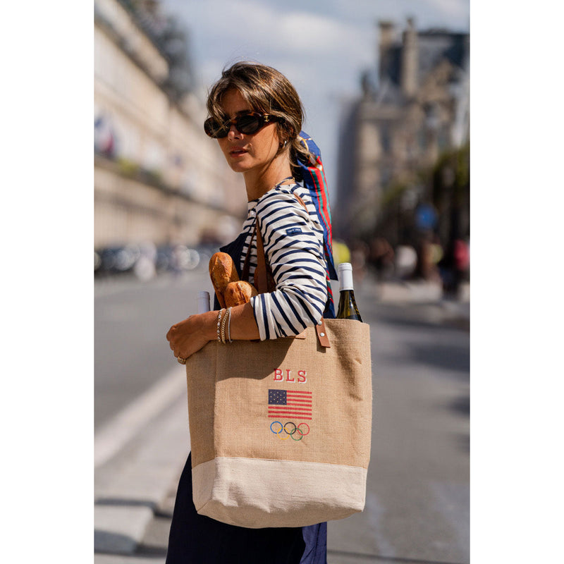 Market Tote in Natural for Team USA "Red, White, and Blue" (034NARWB)