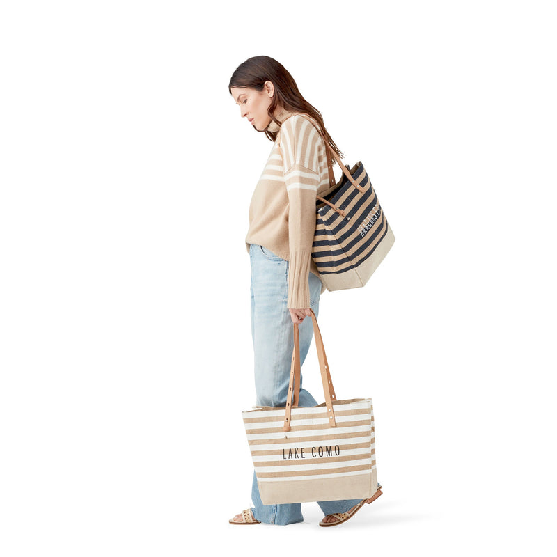 Shoulder Market Bag in White Stripe (004NAWS)
